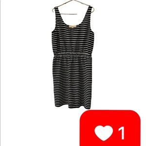 LOFT Black and White Stripe midi dress with elastic waist